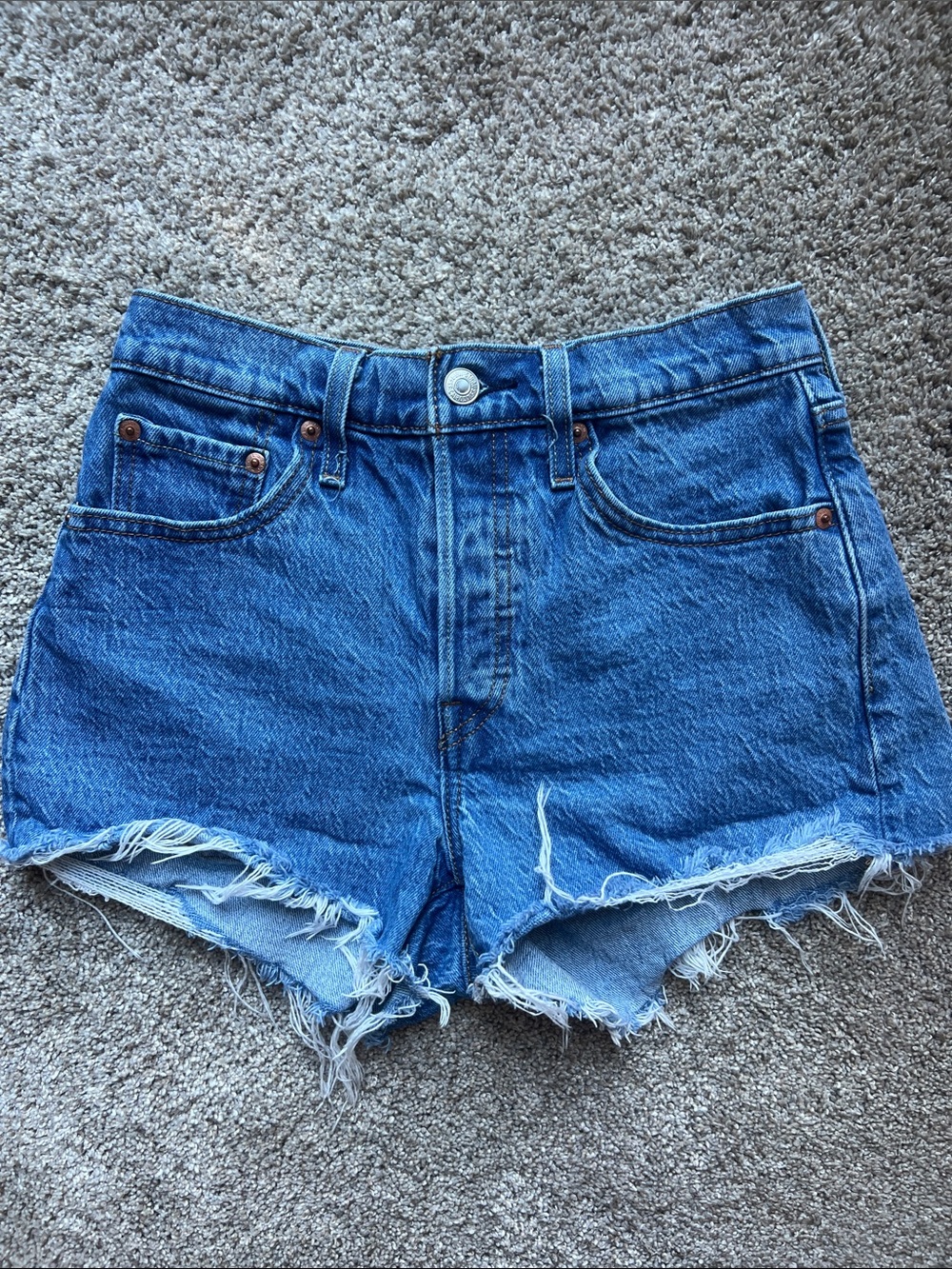 Levi's 501 Blue Frayed Hem Denim Shorts